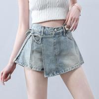 it izzue高腰牛仔短裤女夏季辣妹绑带不规则设计a字裙裤