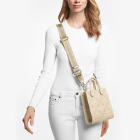 迈克.科尔斯(MICHAEL KORS)MK女包Gigi提花单肩斜挎包 超小号 米色/金色