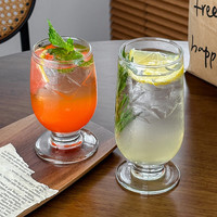 利比创意多功能果汁杯商用高脚玻璃杯奶茶饮品杯大容量啤酒杯鸡尾酒杯 单只- 175ml