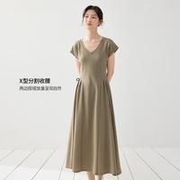 V领裙子夏季女 简约休闲收腰浪漫约会连衣裙女夏小个子