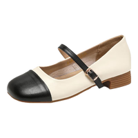 15 MINS粗跟玛丽珍鞋女春2024新款拼色小皮鞋圆头一字带单鞋女鞋  2.5cm  (230mm)