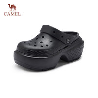 骆驼（CAMEL）增高洞洞鞋女2025夏季外穿舒适休闲拖鞋包头厚底凉鞋女 L25M071024 黑色 36