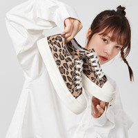 Semir帆布鞋女春秋季新款厚底休闲鞋百搭运动鞋豹纹板鞋软底女鞋  单层