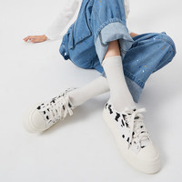 Semir帆布鞋女春秋季厚底休闲鞋百搭运动鞋豹纹板鞋软底女鞋 白黑色 单层 38