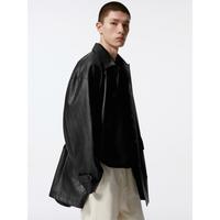 春季GXG男士风衣黑色pu皮夹克外套口袋设计风衣外套男