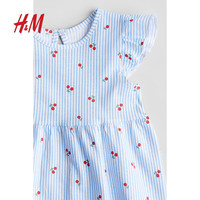 H&M童装女婴连衣裙夏季时尚舒适印花圆领飞袖及膝公主裙1265912 浅蓝色/樱桃 80 80/48 (9-12M)