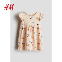H&M童装女婴连衣裙夏季时尚舒适印花圆领飞袖及膝公主裙1265912 桃粉色/狗 110 110/56 (3-4Y)