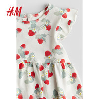 H&M童装女婴连衣裙夏季时尚舒适印花圆领飞袖及膝公主裙1265912 白色/草莓 66 66/48 (4-6M)