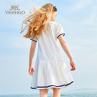 英氏（YEEHOO）儿童裙子儿童连衣裙夏季装时尚淑女学院风短袖公主裙中小童装2 格子领结-白色 120