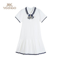 英氏（YEEHOO）儿童裙子儿童连衣裙夏季装时尚淑女学院风短袖公主裙中小童装2 格子领结-白色 150