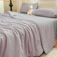 猫人A类水洗棉夏凉被子空调被夏季刺绣薄被芯单双人夏被四件套可机洗 山灰云朵【A类刺绣水洗棉】 四件套/1.8*2.2m夏被+床单+2枕套