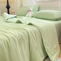 猫人A类水洗棉夏凉被子空调被夏季刺绣薄被芯单双人夏被四件套可机洗 灰绿花朵【A类刺绣水洗棉】 四件套/2.0*2.3m夏被+床单+2枕套