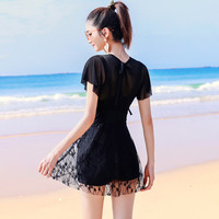 XTEP特步泳衣女2025年时尚连体裙式防晒遮肚显瘦性感韩国保守温泉 泳衣+硅胶泳帽+黑色泳镜 L