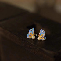 花饰庄园 银鎏金花丝珐琅简约耳饰  蝴蝶耳钉