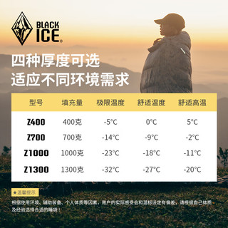 黑冰（BLACKICE） 睡袋Z系列成人羽绒户外露营鹅绒极限旅行单人野外露营羽绒睡袋 Z700 灰金拼接 M -9度