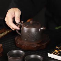 余惜建水紫陶壶套装全手工纹井栏壶高档茶壶家用功夫茶具自用 紫陶凤鸣井栏壶250ml 1L