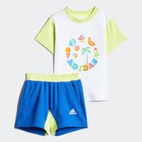 adidas 阿迪达斯 夏季款男女儿童运动短袖短裤套装日常经典时尚潮流透气两件套