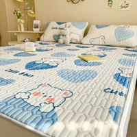 多兰诗（Duolanshi）乳胶凉席 天然乳胶冰丝席席双人1.8米夏季软席子1.5m空调席三件套 蓝心小熊 两件套 90cm*200cm 凉席+1只枕套