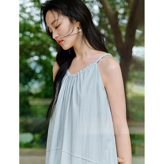 茵曼莱赛尔欧若风挂脖无袖连衣裙2025夏季女装宽松a字裙子 浅蓝色 S