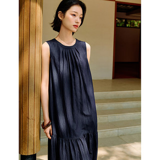 茵曼（INMAN）度假风肌理无袖背心连衣裙2025夏季女装新品休闲宽松拼接裙子
