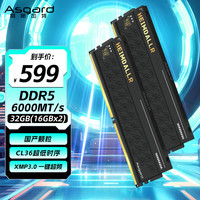 阿斯加特 32GB(16GBx2) DDR5 6000 台式机内存条 海姆达尔x耀 马甲条 国产颗粒 CL36 黑厚甲