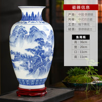 鼎众陶瓷 江南秀色 DZ-黄国财青花瓷花瓶 中号 军绿色