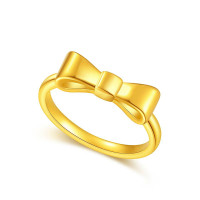 CHJ JEWELLERY 潮宏基 小确幸蝴蝶结足金戒指黄金戒圈指环5D硬金甜美