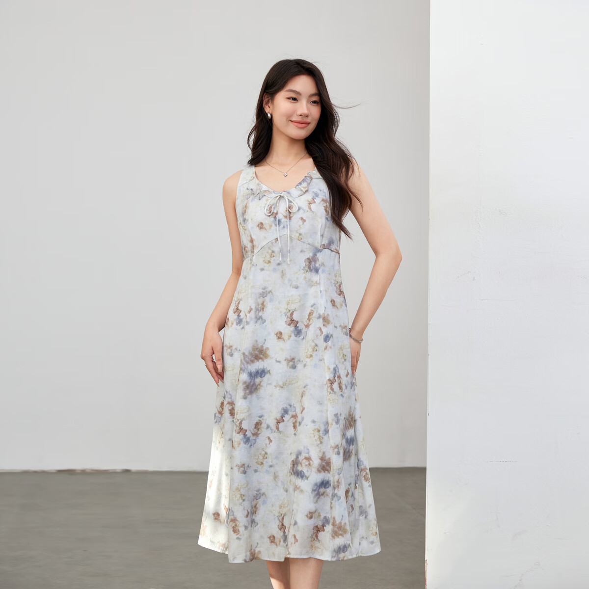 纤莉秀【海岛松茶】度假风晕染印花V领吊带裙大码女装胖mm夏1548 花色 3XL