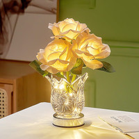 巧丂 香槟玫瑰小夜灯 无极调光 玻璃花瓶