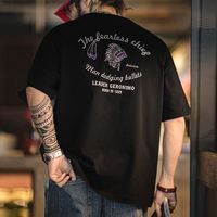 百亿补贴：马登 工装美式复古印第安字母印花t恤宽松重磅半袖纯棉短袖Tee男夏