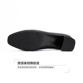 通勤商务真皮方头小皮鞋质感饰扣浅口单鞋女鞋中跟