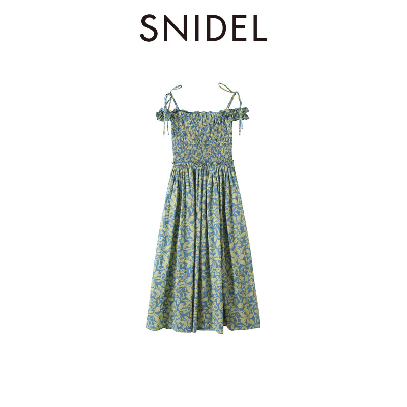 SNIDEL2025春夏新品甜美优雅收腰印花荷叶边吊带连衣裙SWFO251308
