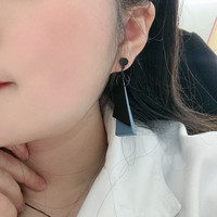 木质雾霾蓝日系冷淡风不对称黑色耳环显瘦无耳洞耳夹耳饰女