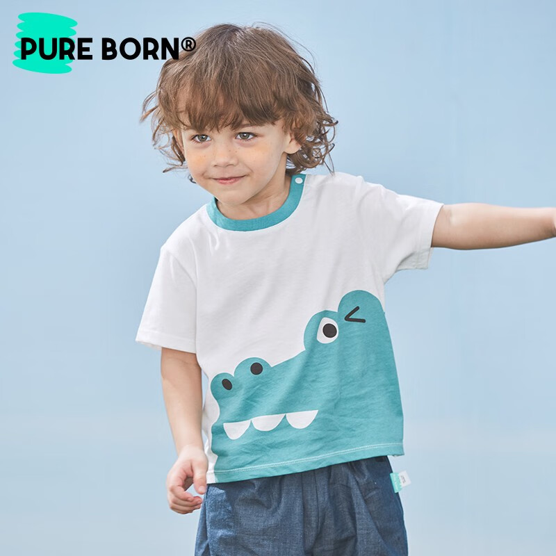 博睿恩（Pureborn）男宝宝T恤夏季新款婴幼儿t恤童趣可爱纯棉透气短袖上衣