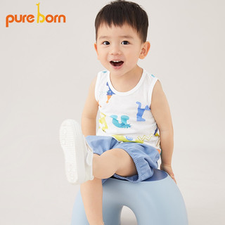 博睿恩（Pureborn）宝宝背心夏季透气婴幼儿童清凉坎肩可爱印花轻薄上衣 游乐园猫（网眼） 100
