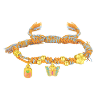 周大生黄金手链挂坠硬金珐琅串珠手绳送女友生日礼物 花香蝶舞