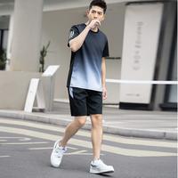 爱威亚 Avia 加肥加大码夏季男式运动套装渐变拼色T恤百搭休闲短袖短裤两件套