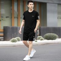 爱威亚 Avia 加肥加大码夏季轻户外运动简约圆领短袖五分裤两件套胖子男式套装