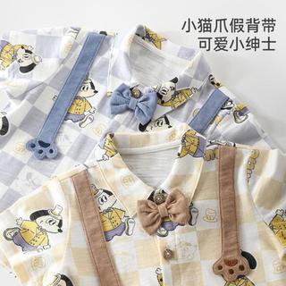 女宝宝夏装绅士风男童分体衣服儿童两件套夏季短袖薄款婴儿套装