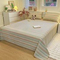 曼朵莎 纯棉老粗布亚麻床单春夏学生宿舍被单人枕套三件套
