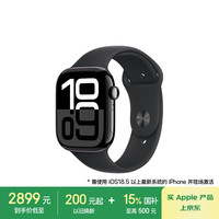 苹果 Apple Watch Series 10 智能手表 GPS+蜂窝网络款 46mm 亮黑色 黑色橡胶表带 S/M