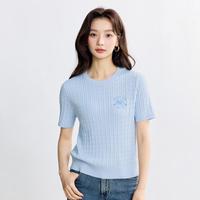 老钱风绞花薄款针织衫女2025夏季复古显瘦百搭绣花短袖套头衫