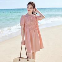 纯棉气质松弛感连衣裙2025夏季法式设计感拼接宽松衬衫裙子