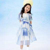 高级感公主裙女童裙子夏装儿童连衣裙中大童甜美花边袖晕染洋气