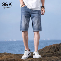班尼路 BALENO S&K牛仔短裤男美式街头夏季薄款宽松破洞牛仔裤中裤子五分裤男   【推荐110-120斤】