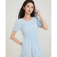 IEF/爱依服连衣裙2025夏季新款法式温柔小女人气质通勤连衣中裙 蓝