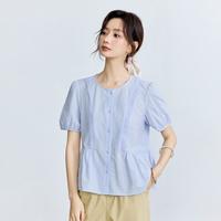 纯棉法式优雅短袖衬衣女2025夏季气质刺绣宽松泡泡袖衬衫