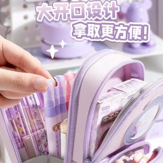 粉笔时光手提书包笔袋大容量文具袋初中女生笔盒小多功能2025女孩文具盒高颜值收纳包铅笔袋儿童一年级 【6层12格】粉紫小兔