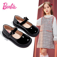 Barbie 芭比 童鞋春秋亮面百搭演出黑皮鞋女童蝴蝶结小皮鞋DA6057 黑色 36码