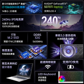 COLORFUL 七彩虹 隐星 P16 Pro 16英寸 笔记本电脑 白色（i7-13650HX、RTX5070 Ti、16GB、1TB、2560*1600、240Hz、隐星 P16 Pro IXA1）